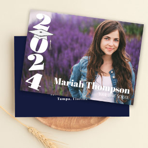 Graduation Navy Typography Photo Class Of 2023 Invitation