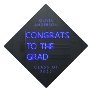 Graduation neon black blue bright modern congrats cap topper