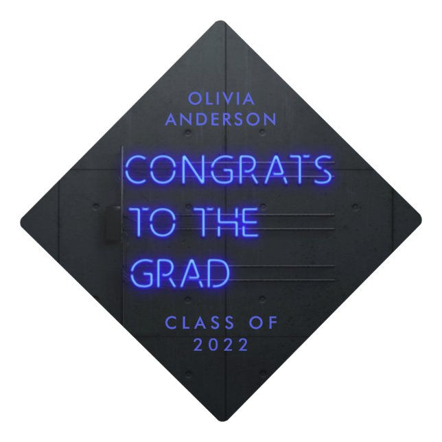 Graduation neon black blue bright modern congrats cap topper (Front)