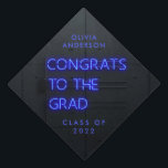 Graduation neon black blue bright modern congrats graduation cap topper<br><div class="desc">Graduation neon black,  blue and white bright modern congrats stylish graduation announcement.</div>