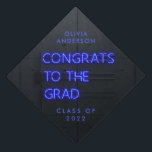 Graduation neon black blue bright modern congrats graduation cap topper<br><div class="desc">Graduation neon black,  blue and white bright modern congrats stylish graduation announcement.</div>