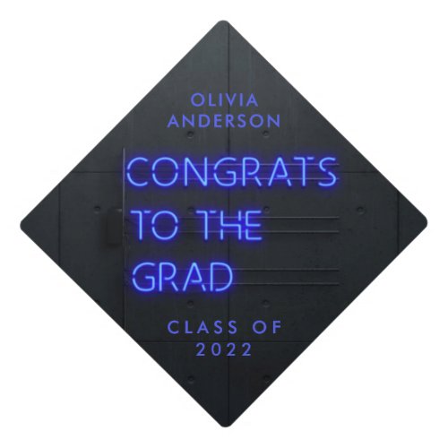 Graduation neon black blue bright modern congrats graduation cap topper
