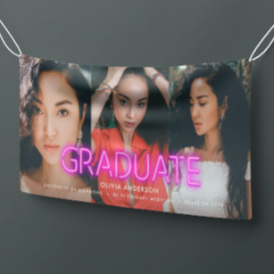 Graduation neon black pink photo modern party bann banner