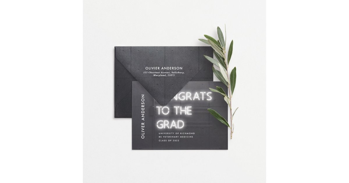 Graduation neon black white congrats modern photo | Zazzle