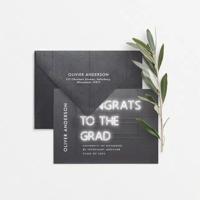 Graduation neon black white congrats modern photo | Zazzle