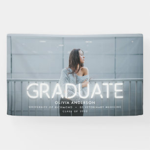 Graduation neon black white photo modern party banner