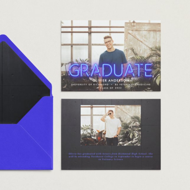 Graduation neon blue contemporary modern two photo (Creator Uploaded)