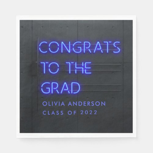 Graduation neon blue typography modern congrats  s napkins