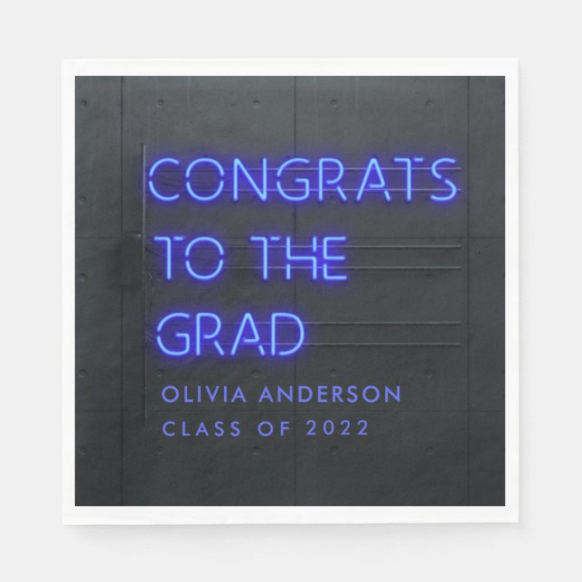 Graduation neon blue typography modern congrats  s napkins (Front)