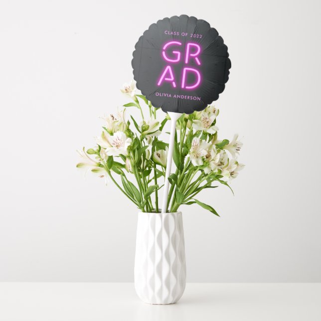 Graduation neon congrats modern stylish pink balloon (Vase)