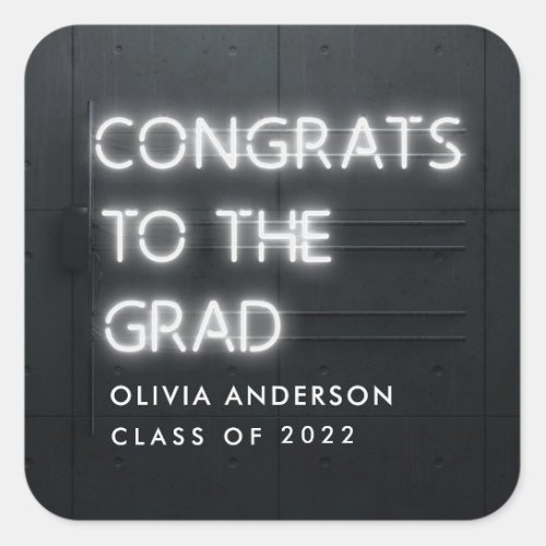 Graduation neon fun typography modern congrats square sticker