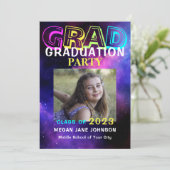Graduation neon glow middle school grad photo invitation (Standing Front)