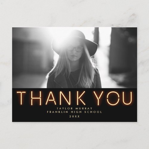 Graduation Neon Lights Photo Thank You Postcard