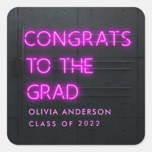 Graduation neon pink bright modern congrats square sticker