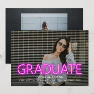 Graduation neon pink contemporary modern two photo