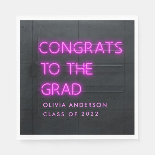 Graduation neon pink typography modern congrats napkins