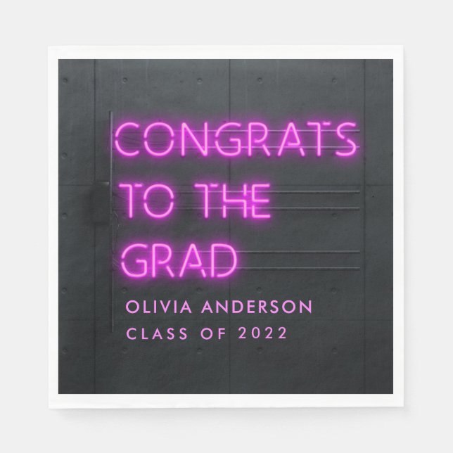 Graduation neon pink typography modern congrats napkins (Front)
