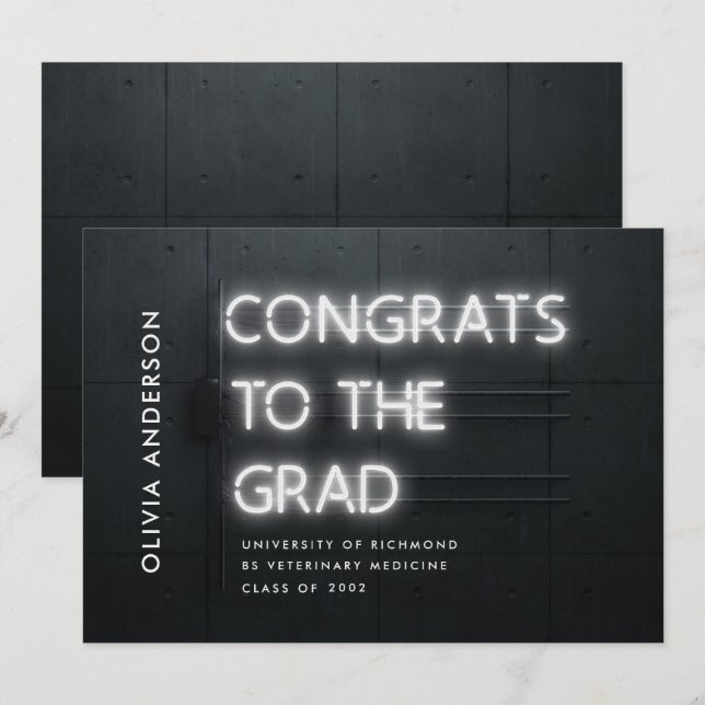 Graduation neon white bright modern congrats (Front/Back)