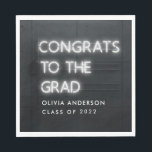 Graduation neon white typography modern congrats napkins<br><div class="desc">Graduation neon black and white bright modern congrats stylish graduation announcement.</div>