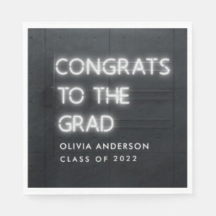 Graduation neon white typography modern congrats napkins