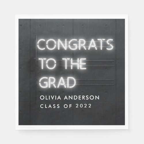 Graduation neon white typography modern congrats napkins