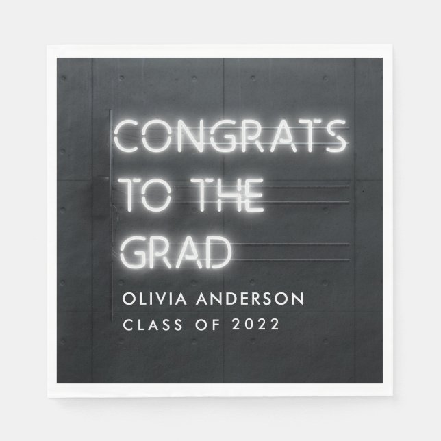 Graduation neon white typography modern congrats napkins (Front)