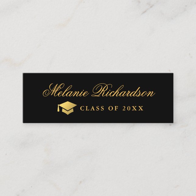 Graduation Networking Gold and Black Mini Business Card (Front)