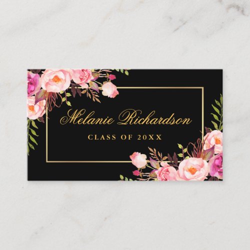 Graduation Networking Gold Pink Floral Business Card