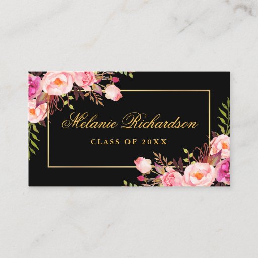 Customizable Graduation Networking Gold Pink Floral Business Card