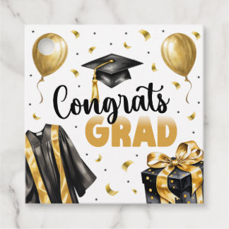 Graduation Neutral Black Gold High School College Favor Tags