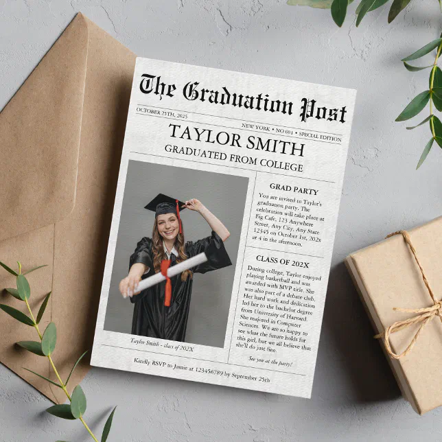 Graduation Newspaper College Unique Invitation Zazzle