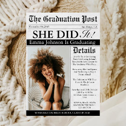 Graduation Newspaper Unique Fun Custom Photo 2026 Invitation