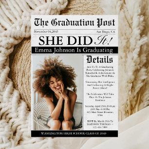 Graduation Newspaper Unique Fun Custom Photo 2026 Invitation