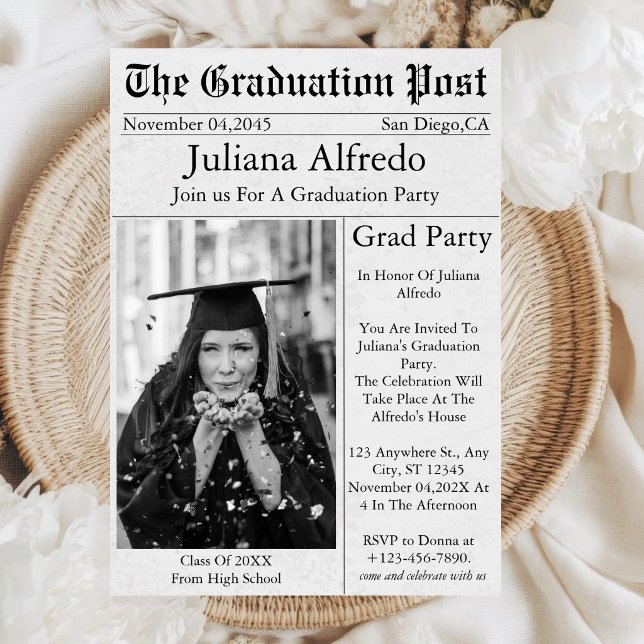 Graduation Newspaper Unique Fun Custom Photo  Invitation (Creator Uploaded)