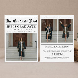 Graduation Newspaper Unique Fun Photo Collage Invitation