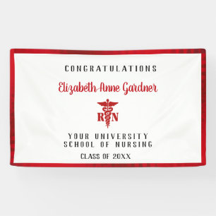 Graduation Nurse Caduceus Red Satin Border Banner