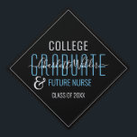 Graduation Nurse College Graduate Typography Graduation Cap Topper<br><div class="desc">Modern trendy typography college graduation cap topper for a future nurse. White and teal on black. Personalize it with your graduation class year. Hand lettered script contrasted with a tall sans serif type font. Trendy stylish and simple.</div>