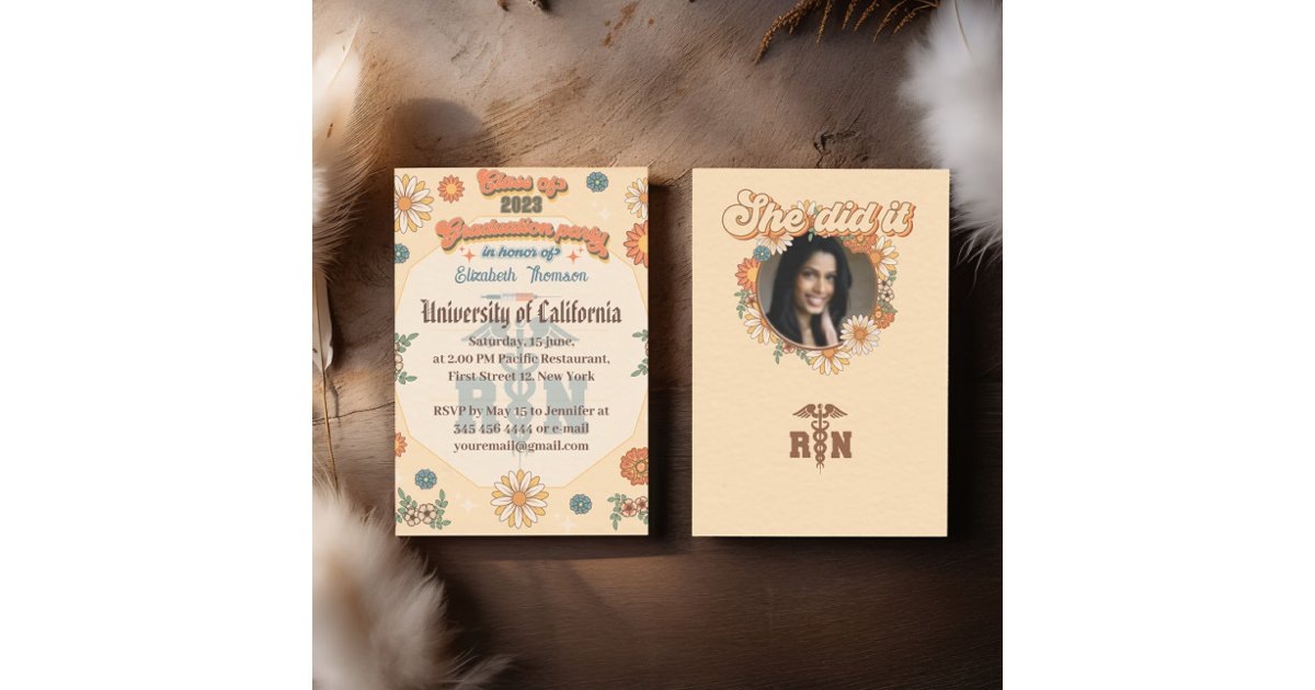 Graduation nurse school groovy personalized hippie invitation | Zazzle