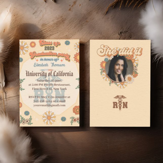 Graduation nurse school groovy personalized hippie invitation (Creator Uploaded)