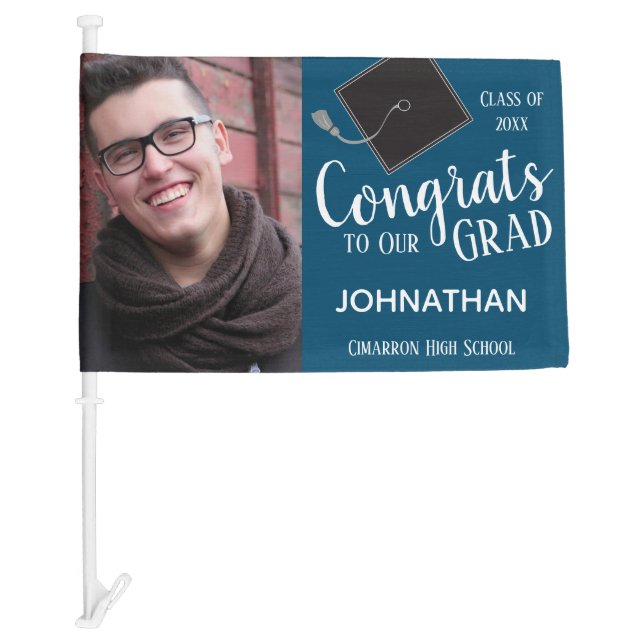 Graduation One Photo Class of 2022 Blue Car Flag (Front)