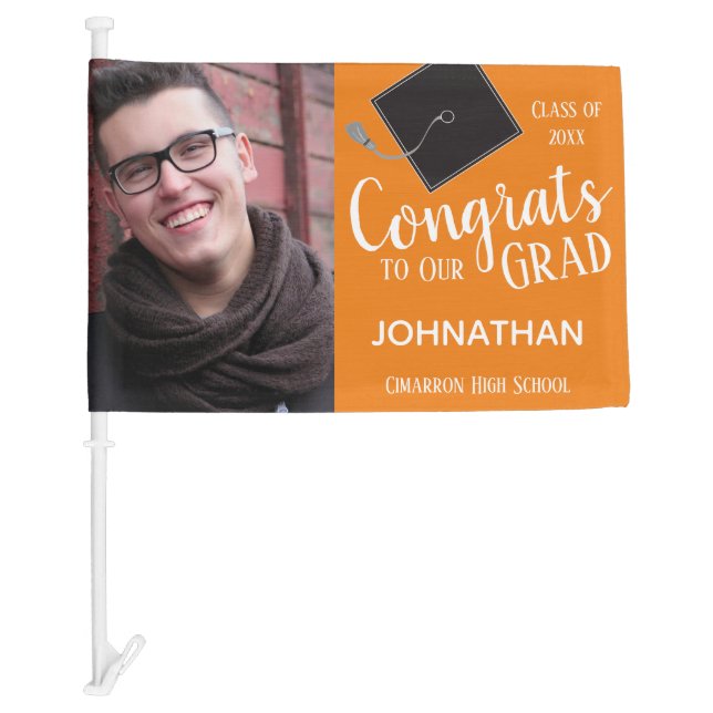 Graduation One Photo Class of 2022 Orange Car Flag (Front)