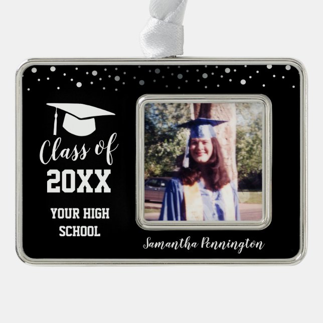 Graduation One Photo Confetti Christmas Ornament (Front)