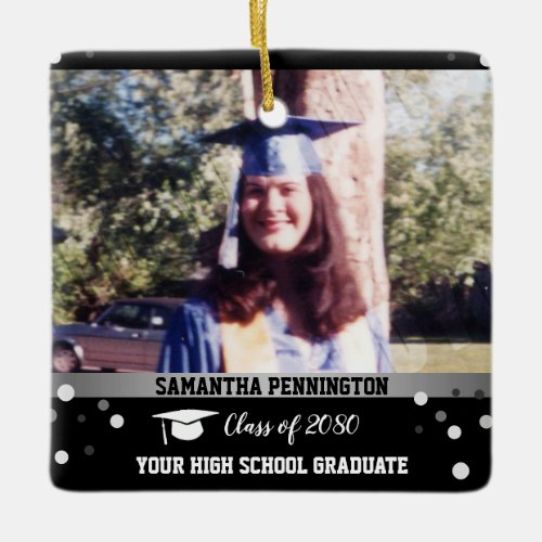 Graduation One Photo Confetti Keepsake Ceramic Ornament