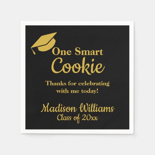 Graduation One Smart Cookie Party Black Gold Grad Napkins