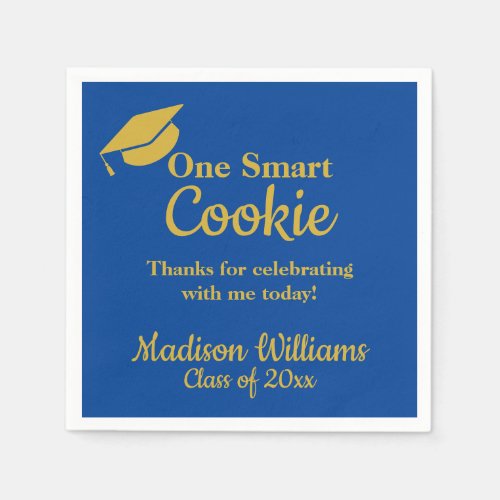 Graduation One Smart Cookie Party Blue Gold Paper Napkins
