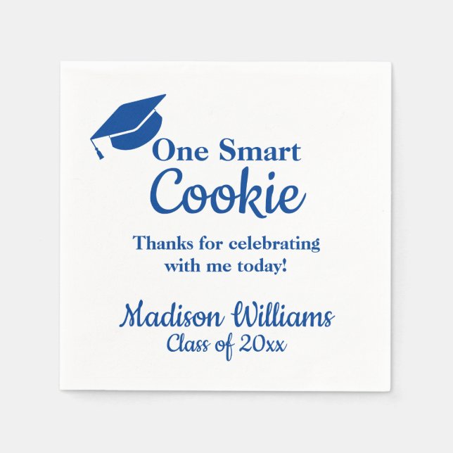 Graduation One Smart Cookie Party Blue Grad Paper Napkins (Front)