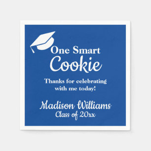 Graduation One Smart Cookie Party Blue White Paper Napkins