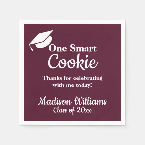 Graduation One Smart Cookie Party Maroon White Napkins