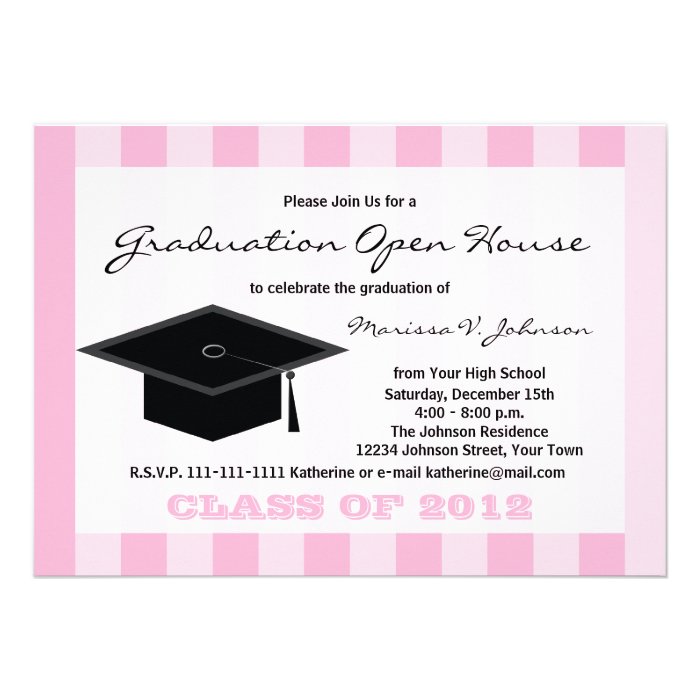 Graduation Open House Announcement    Pink Stripes