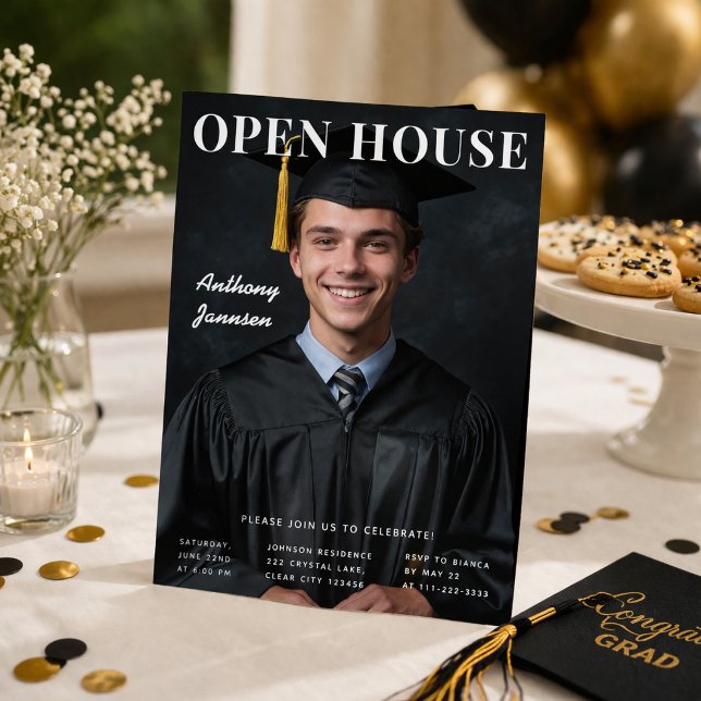 Graduation Open House Photo Invite (Graduation open house photo invitation styled for a warm and elegant celebration setup)